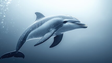 Fototapeta premium Dolphin swimming underwater, ocean.