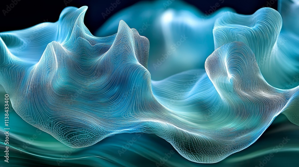 Poster abstract teal wave pattern d render flowing lines digital art