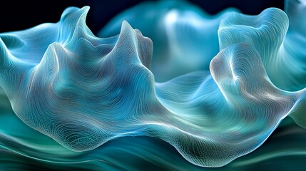 Abstract Teal Wave Pattern   D Render  Flowing Lines  Digital Art