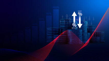 Cost and quality control concept. Quality increase and cost optimization for products or services...