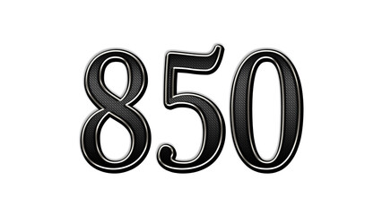 black metal 3d design of number 850 on white background.