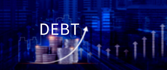 Debt growth coin and percentage for debt reduction concept, growth of public debt, Delve deeper the complex concept of debt and significant impact on effectively managing personal finances.