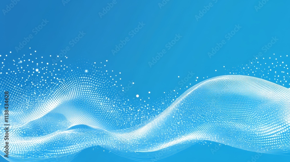 Poster abstract blue wave background digital particle flow design