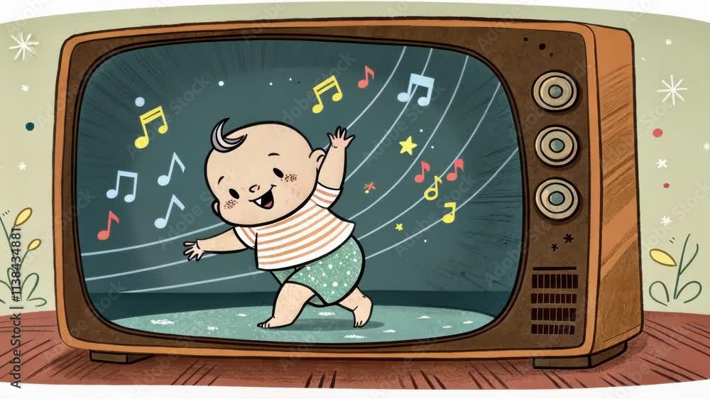 Poster nostalgic loops a chubby baby dances in endless loops on the curved crt display accompanied by subtl