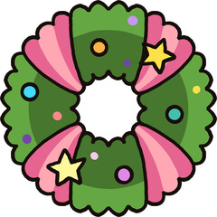 Festive Holiday Wreath, Colorful Christmas Wreath, Cartoon Christmas Garland, Decorated Festive Ring, Cheerful Ornament Wreath