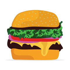 A drawing of a hamburger vector illustration with a green salad on it