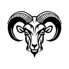 Stylized black ram head with large horns vector.