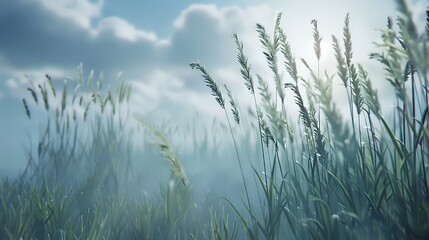 Tall grasses swaying gently in the breeze, their movement creating a calming rhythm.