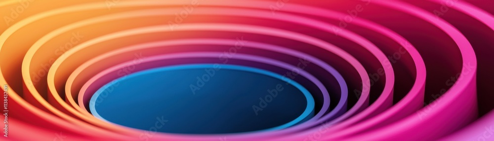 Poster a vibrant gradient of purple and pink concentric circles radiating from a deep blue center, creating