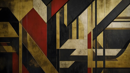 Exquisite Art Deco Abstract Canvas Featuring Eye-Catching Geometric Forms Adorned with a Lavish Gold and Black Color Scheme, Embodying Elegance and Sophistication