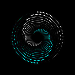 Technology particles spiral background with glowing lights.Spiral Swirl Abstract Half Tone Design Element.
