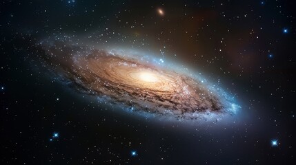 Fototapeta premium The vast expanse of the galaxy stretches out with swirling clouds of cosmic dust and vibrant nebulae in shades of purple, blue, and pink. 