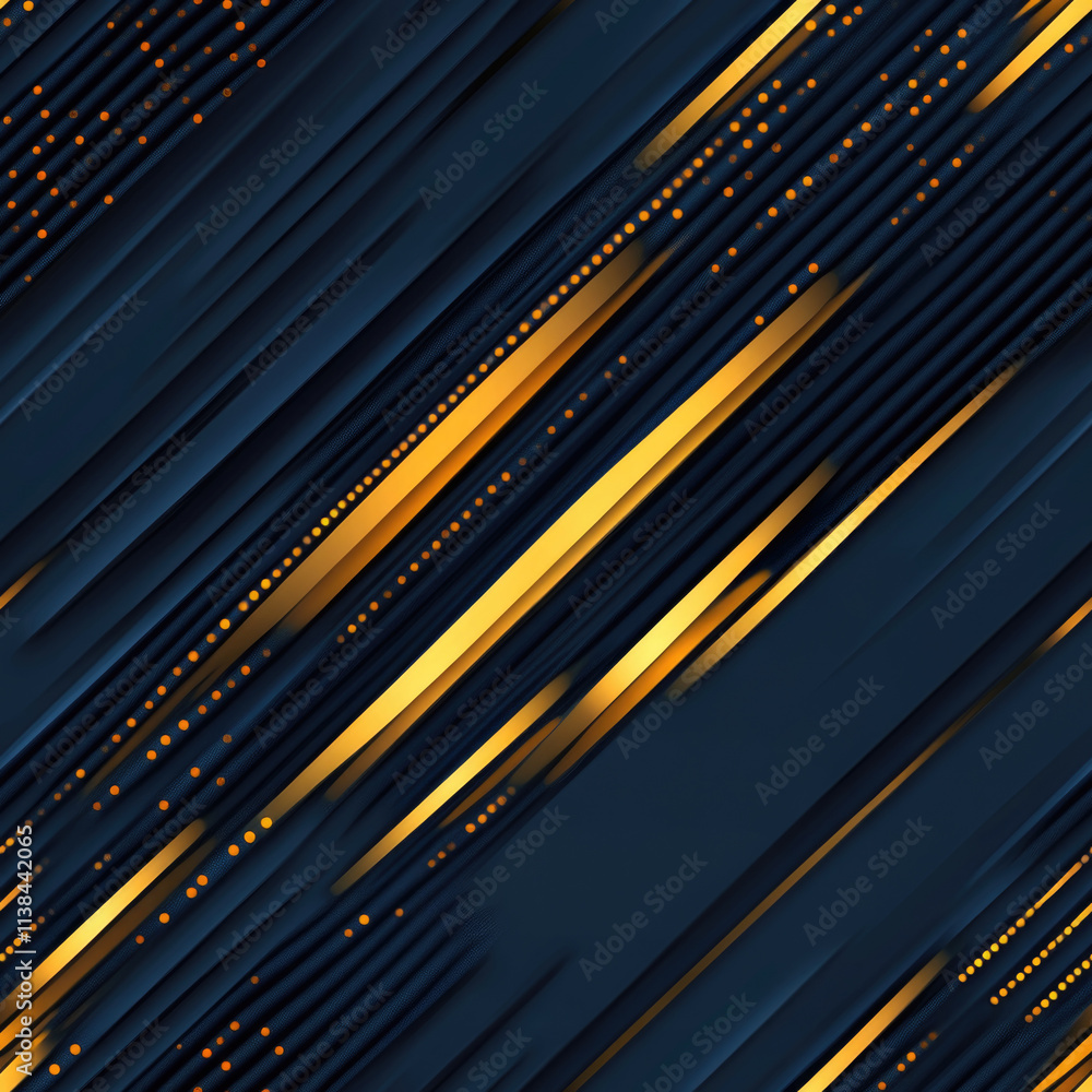 Poster abstract dark blue and gold diagonal lines with glowing dots pattern