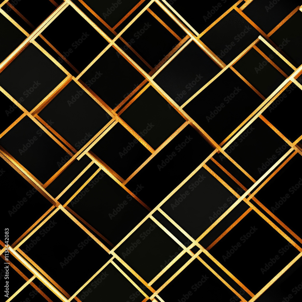 Poster geometric abstract design with gold and black overlapping rectangles