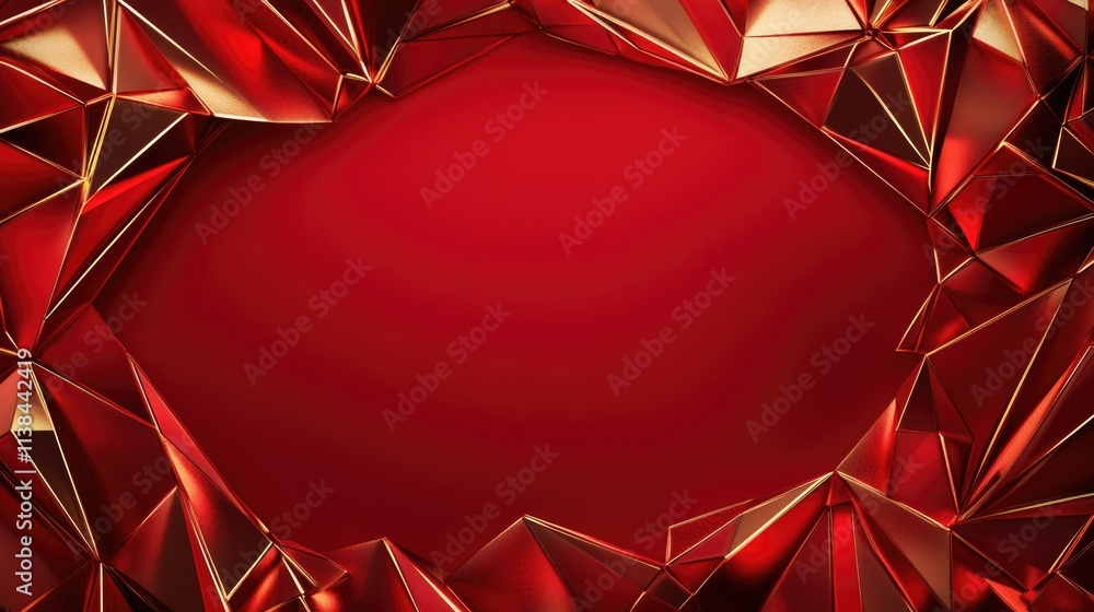 Poster abstract red geometric structure with metallic triangles forming a heart shape