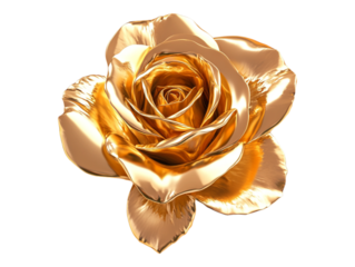 Gold-colored rose isolated on a transparent background, ideal for luxury-themed designs, floral art, or elegant visuals.