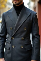 An elegant jacket with metallic buttons, perfect for a business or formal look, combining sophistication and style