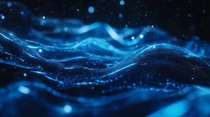 Abstract Blue Waves With Glowing Particles