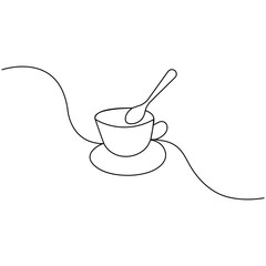 Coffee cup continuous one line art drawing of outline vector icon 