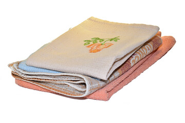 Medium size cotton hand towels lie on PNG background.