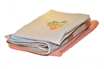Medium size cotton hand towels lie on PNG background.