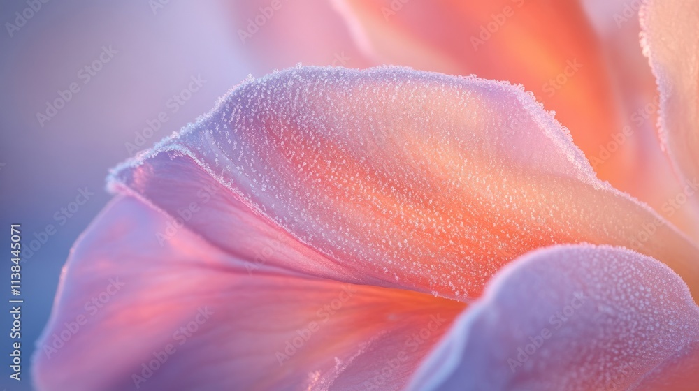 Poster close-up of a flower petal with a soft, colorful gradient and dew-like droplets.