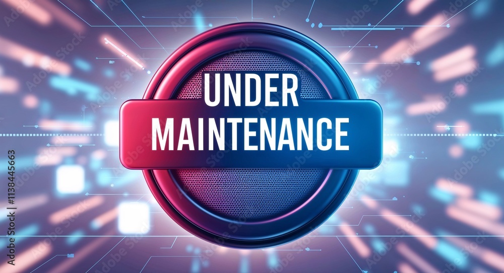 Poster under maintenance word lettering on a button in digital tech blur background