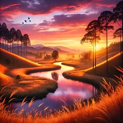 sunset over the river