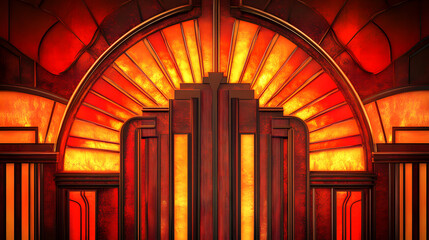 An Inviting Art Deco Neon Background Filled with Vibrant Symmetrical Lines and Gently Glowing Geometric Shapes Creating a Warm Atmosphere of Creativity