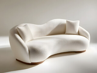 White soft comfortable sofa on a white background. Neural network AI generated art
