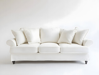 White soft comfortable sofa on a white background. Neural network AI generated art