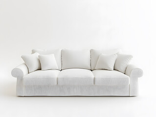 White soft comfortable sofa on a white background. Neural network AI generated art