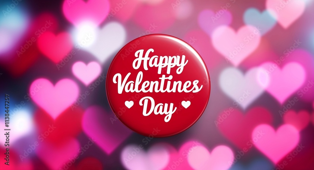 Poster valentines day word lettering on a button in digital tech blur background