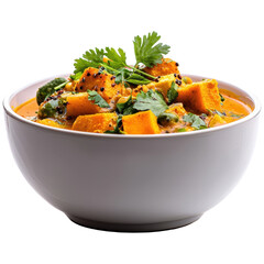Creamy Pumpkin Curry with Fresh Herbs and Spices in Elegant White Bowl