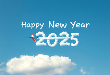 Fototapeta premium Skywriting Happy New Year 2025 with Airplane