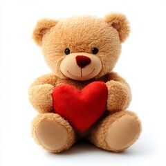 Teddy bear holding a heart isolated on white background