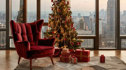 A red velvet armchair