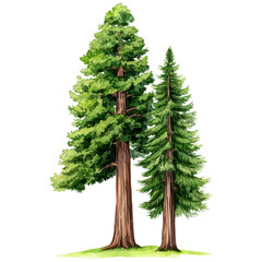 Two Majestic Evergreen Trees Standing Tall in the Lush Green Wilderness of Nature