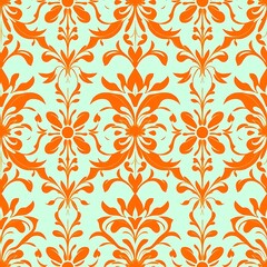 Fototapeta premium Orange and Teal Damask Pattern 