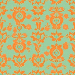 Fototapeta premium Orange and Teal Damask Pattern 