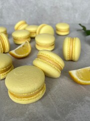 Yellow Lemon Macaron Close-Up with Lemon Slice