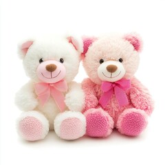 Pink and white teddy bear couple isolated on white background