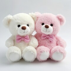 Pink and white teddy bear couple isolated on white background
