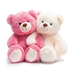 Pink and white teddy bear couple isolated on white background