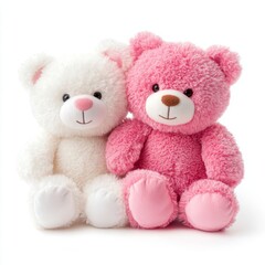 Pink and white teddy bear couple isolated on white background