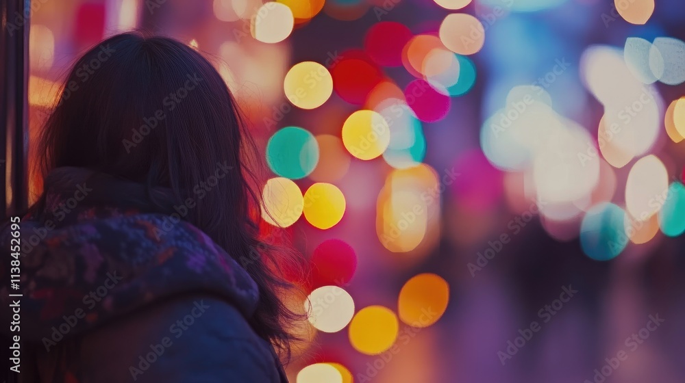 Poster warm bokeh lights creating a vibrant street atmosphere with colorful out of focus elements for creat