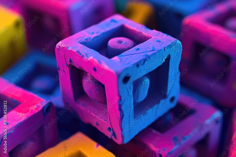 Poster A close-up shot of colorful building blocks stacked together