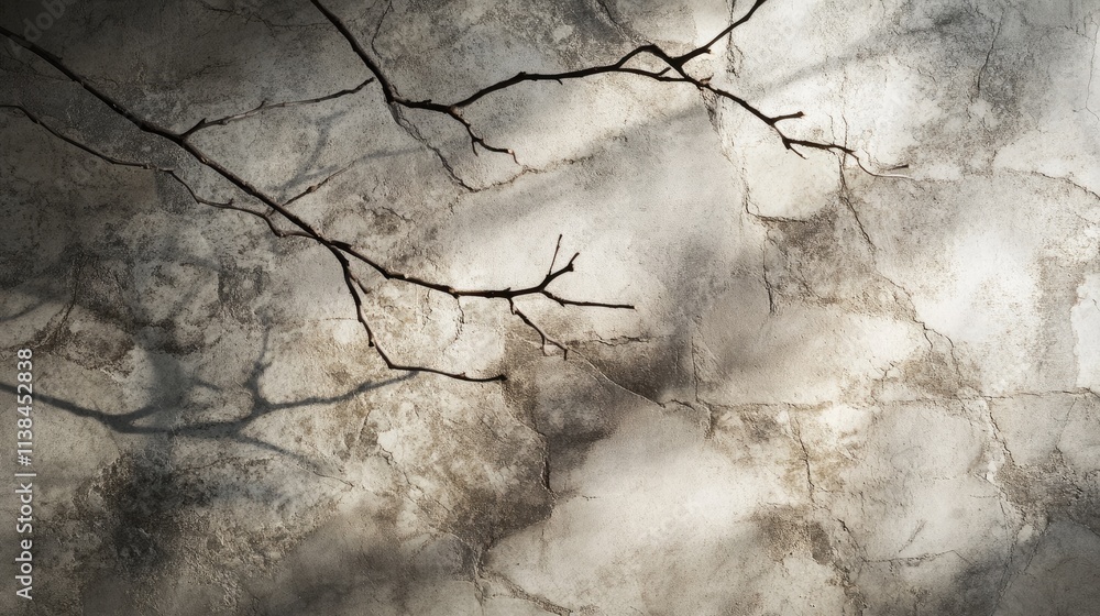 Poster abstract textured wall with gray branch shadows creating a natural light overlay effect for artistic