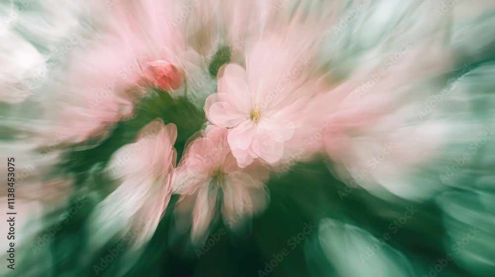 Poster soft focus floral abstract in pink and green hues creating a dreamy background for artistic and desi