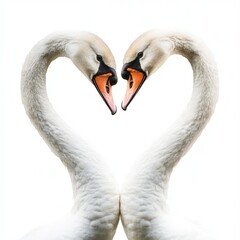 Fototapeta premium Pair of swans forming a heart shape with necks isolated on white background